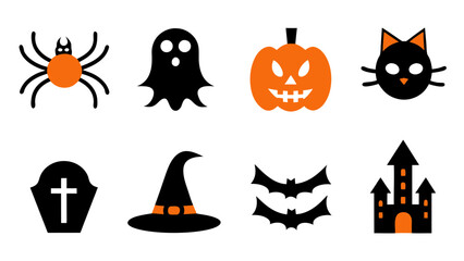 set of halloween icon vector on tranparent background