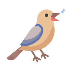 Cartoon bird singing with musical note on black background