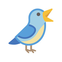 Flat illustration of a blue singing bird on black background