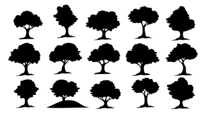 set of tree silhouettes