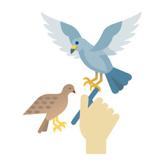 Stylized vector illustration of birds perching on a hand