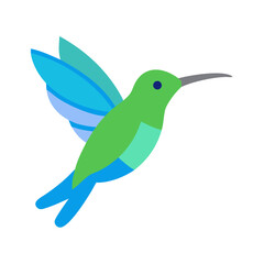 Colorful hummingbird illustration on black background, flat geometric style