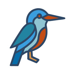 Stylized Kingfisher Bird Illustration on Black Background in Flat Design