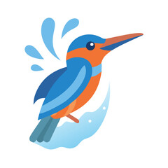 Obraz premium Colorful flat design kingfisher bird and water illustration