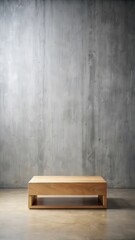 Minimalist wooden podium with clean lines and simple design sits atop a grey concrete background