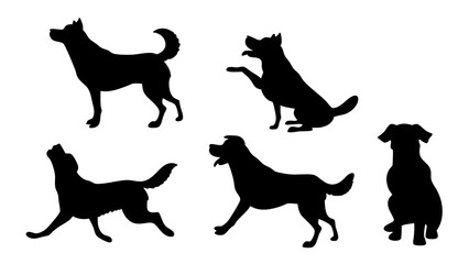 set of dog different pose silhouette vector