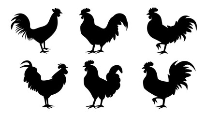 set of rooster different pose silhouette vector