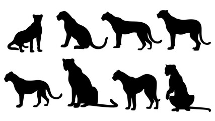 set of cheetahs silhouette vector on tranparent background