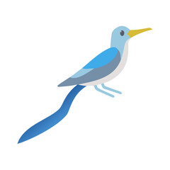 Minimalist illustration of a blue bird with long tail