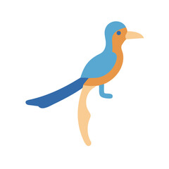 Stylized flat illustration of perched bluebird against black backdrop