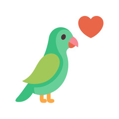 Cartoon parrot with heart symbol on black background.