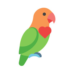 Stylized cartoon lovebird with heart symbol on black background