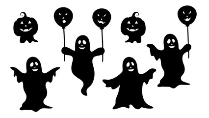 halloween ghost and pumpkin silhouette