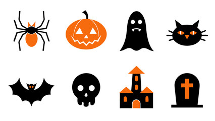 set of halloween icon vector on tranparent background