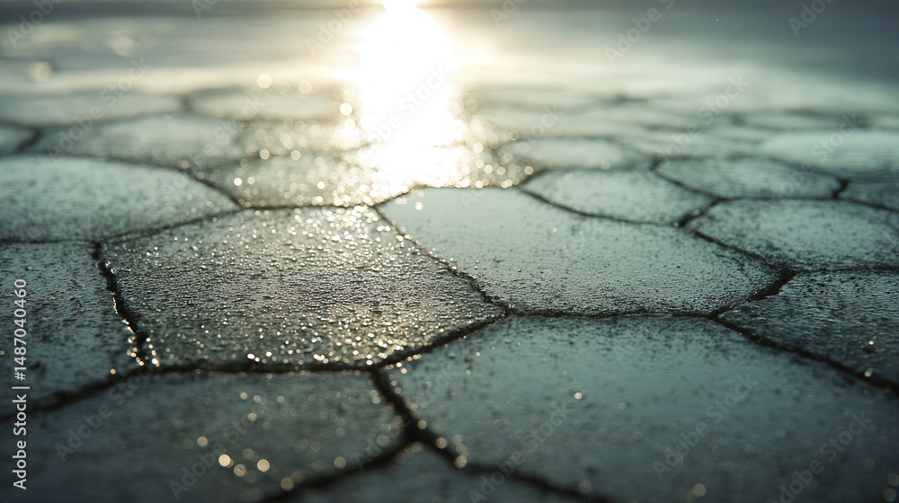 Aufkleber frosted ice texture with cracks and light glow reflecting on surface