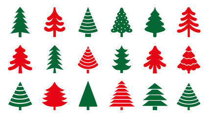 set of red and green christmas tree vector.