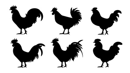 set of rooster different pose silhouette vector