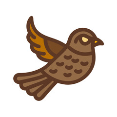 Stylized brown bird illustration in flight against black background