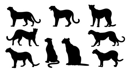 set of cheetahs silhouette vector on tranparent background