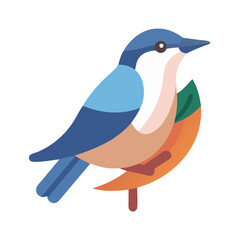 Stylish flat vector illustration of blue and orange bird