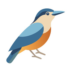 Stylized bird illustration with blue, beige, and orange colors