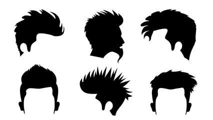 set of silhouettes of men's hairstyles