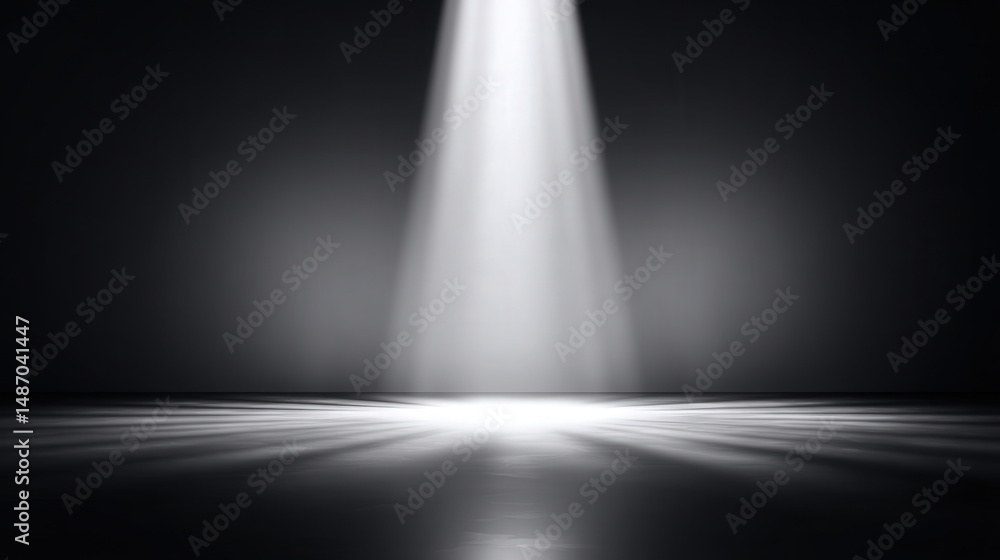 Poster Dramatic Split Tone Background with Spotlight Illuminating a Dark Floor and Creating Intriguing Light Patterns