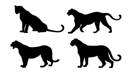 set of cheetahs silhouette vector on tranparent background