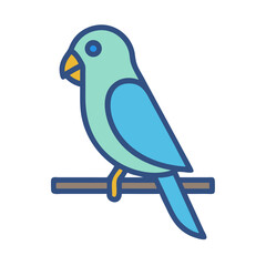 Cute line art blue parrot perched on a branch