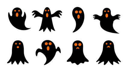 set of halloween ghost vector on tranparent background
