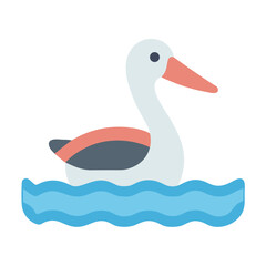 Stylized pelican swimming in water flat vector illustration