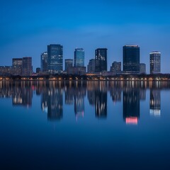 Obraz premium City Skyline Reflection at Dusk.