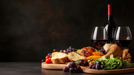 Elegant Wine and Food Arrangement with Fresh Ingredients on Table