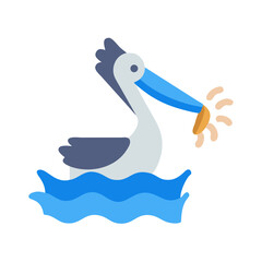 Pelican Catching Fish in the Ocean Simple Flat Design