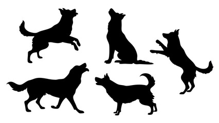 set of dog different pose silhouette vector