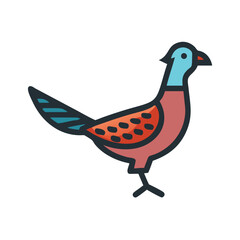 Stylized pheasant illustration with blue and coral color palette