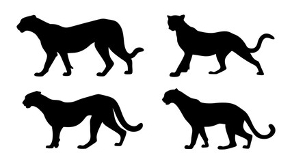 set of cheetahs silhouette vector on tranparent background