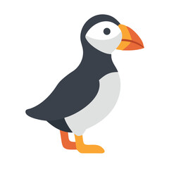 Cartoon puffin illustration in flat design style on black
