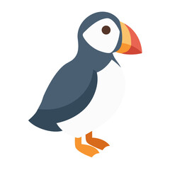 Isolated cartoon puffin illustration on black background side view