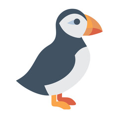 Cute flat illustration of an Atlantic puffin on black