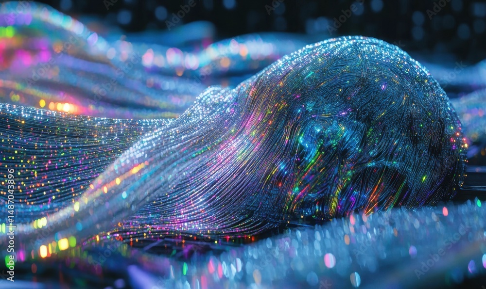 Poster abstract iridescent data sphere on digital wave