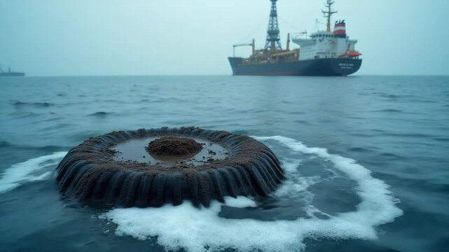 industrial oil waste left in the sea