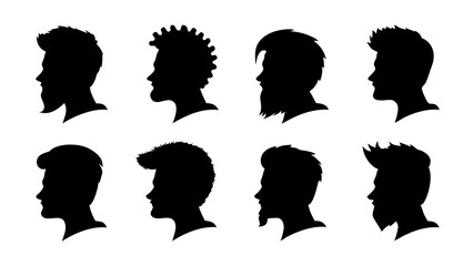 set of silhouettes of men's hairstyles