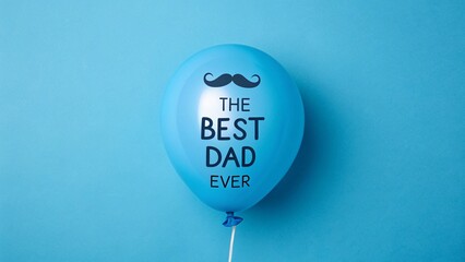 Blue Balloon With Mustache And The Best Dad Ever Text On Blue Background For Father&rsquo;s Day Celebration Concept