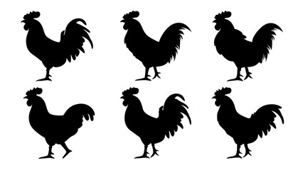 set of rooster different pose silhouette vector
