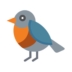 Flat Illustration of Robin Bird on a Black Background