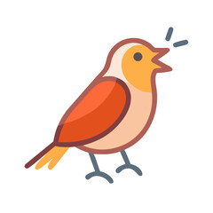 Flat vector illustration of singing bird on black background