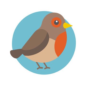 Cute cartoon robin in a blue circle frame