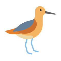 Flat Illustration of Shorebird on Black Background, Graphic Style