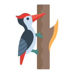 Illustration of woodpecker clinging to a tree trunk